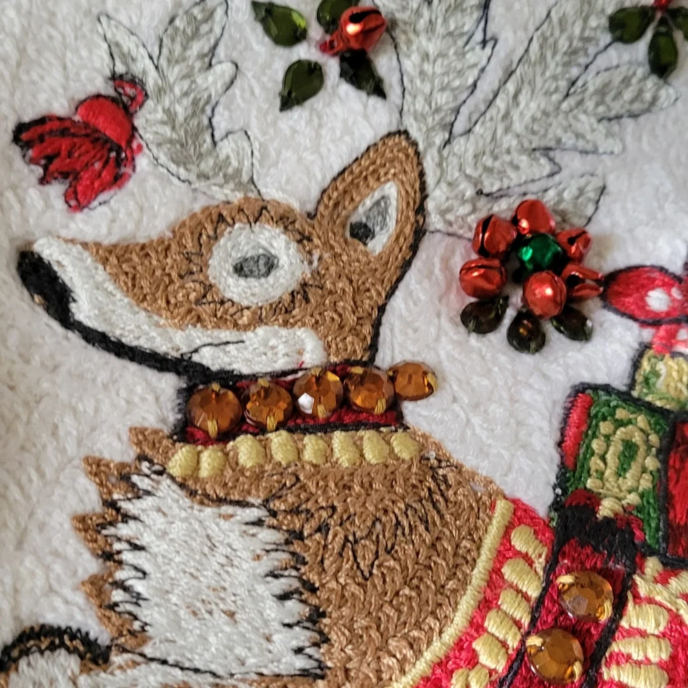 Williams Sonoma TWAS NIGHT BEFORE CHRISTMAS Reindeer Crewel Christmas Stocking